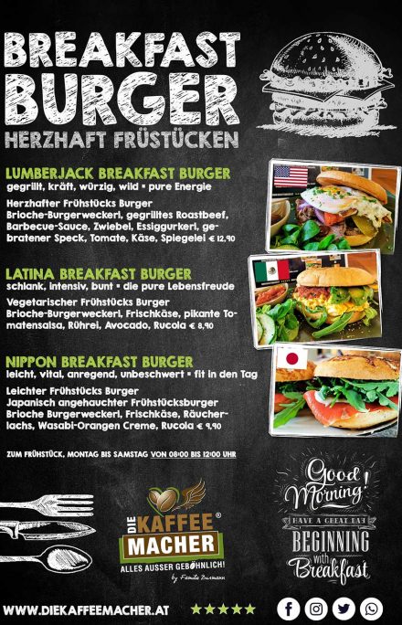 Frühstück Burger - herzhaft Frühstücken bei uns im Cafe DIE KAFFEEMACHER in den Stadtgalerien in Schwaz